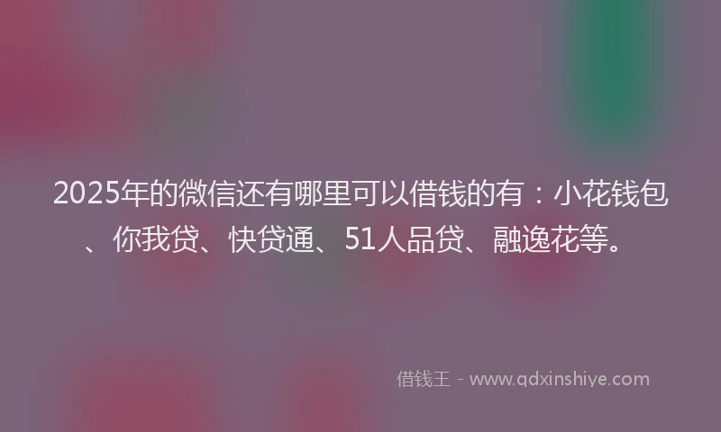 2025年的微信还有哪里可以借钱的有：小花钱包、你我贷、快贷通、51人品贷、融逸花等。
