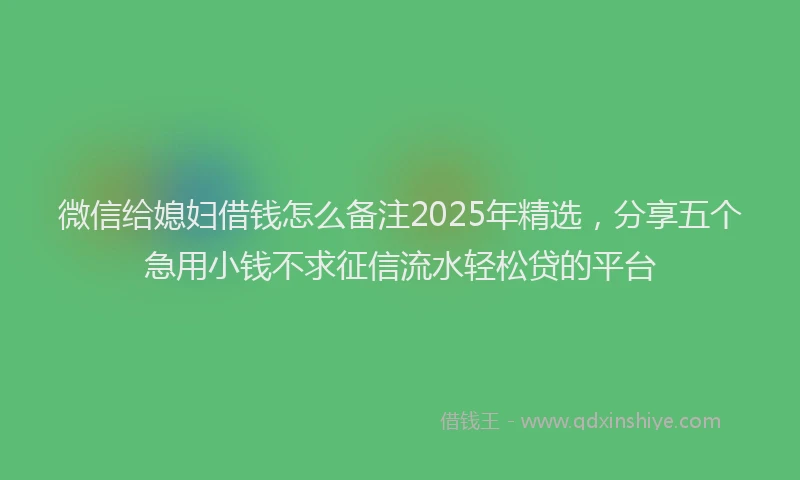 微信给媳妇借钱怎么备注2025年精选，分享五个急用小钱不求征信流水轻松贷的平台