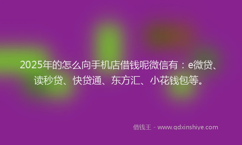 2025年的怎么向手机店借钱呢微信有：e微贷、读秒贷、快贷通、东方汇、小花钱包等。