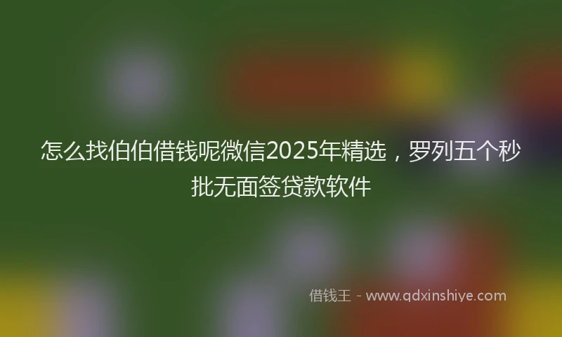 怎么找伯伯借钱呢微信2025年精选，罗列五个秒批无面签贷款软件