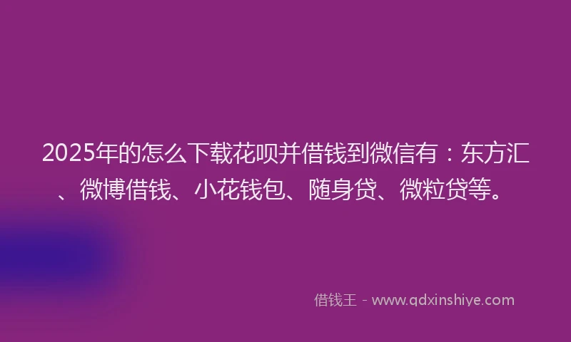 2025年的怎么下载花呗并借钱到微信有：东方汇、微博借钱、小花钱包、随身贷、微粒贷等。