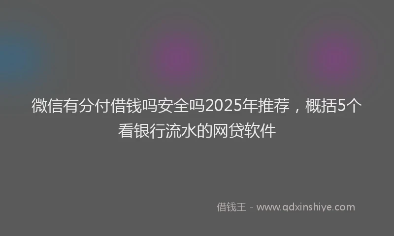 微信有分付借钱吗安全吗2025年推荐，概括5个看银行流水的网贷软件