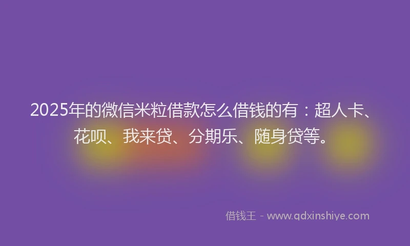 2025年的微信米粒借款怎么借钱的有：超人卡、花呗、我来贷、分期乐、随身贷等。