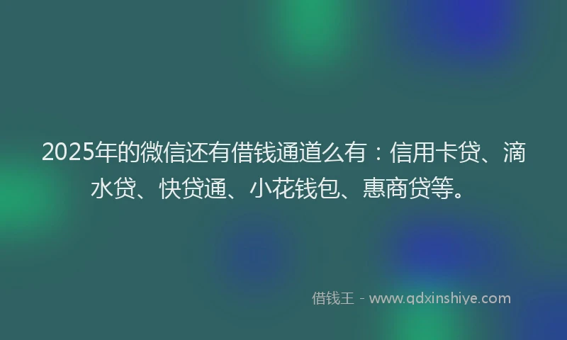 2025年的微信还有借钱通道么有：信用卡贷、滴水贷、快贷通、小花钱包、惠商贷等。