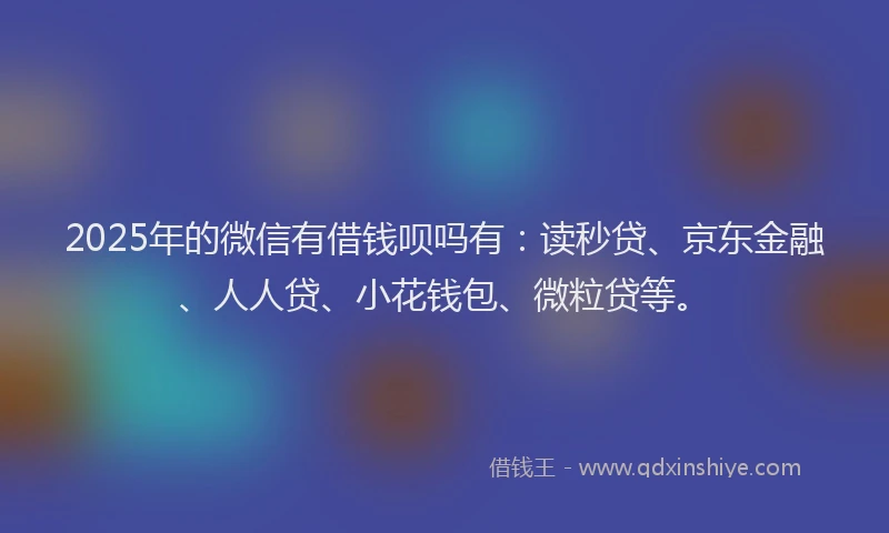 2025年的微信有借钱呗吗有：读秒贷、京东金融、人人贷、小花钱包、微粒贷等。