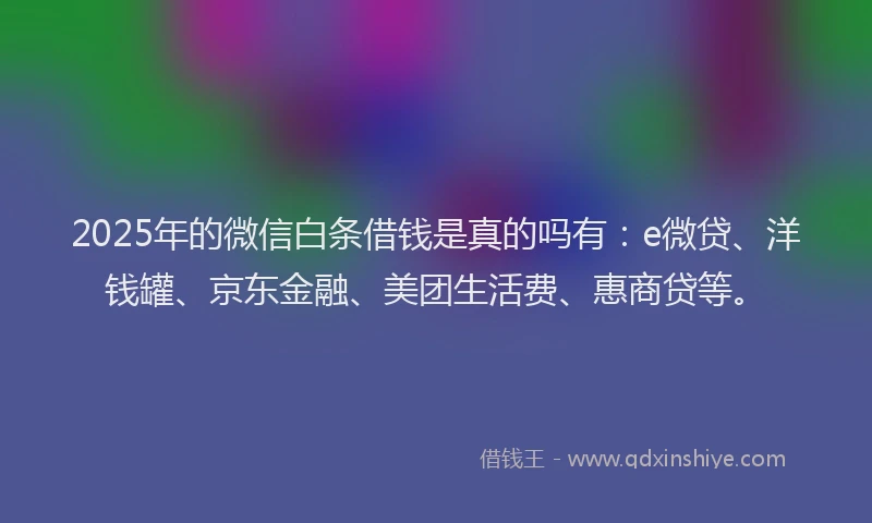 2025年的微信白条借钱是真的吗有：e微贷、洋钱罐、京东金融、美团生活费、惠商贷等。