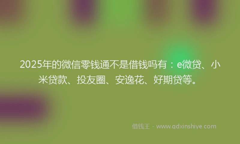 2025年的微信零钱通不是借钱吗有：e微贷、小米贷款、投友圈、安逸花、好期贷等。