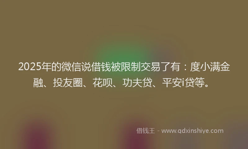 2025年的微信说借钱被限制交易了有：度小满金融、投友圈、花呗、功夫贷、平安i贷等。