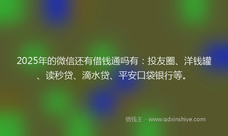 2025年的微信还有借钱通吗有：投友圈、洋钱罐、读秒贷、滴水贷、平安口袋银行等。