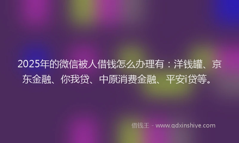 2025年的微信被人借钱怎么办理有：洋钱罐、京东金融、你我贷、中原消费金融、平安i贷等。