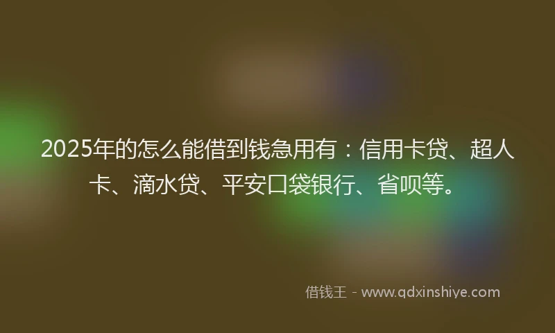 2025年的怎么能借到钱急用有：信用卡贷、超人卡、滴水贷、平安口袋银行、省呗等。