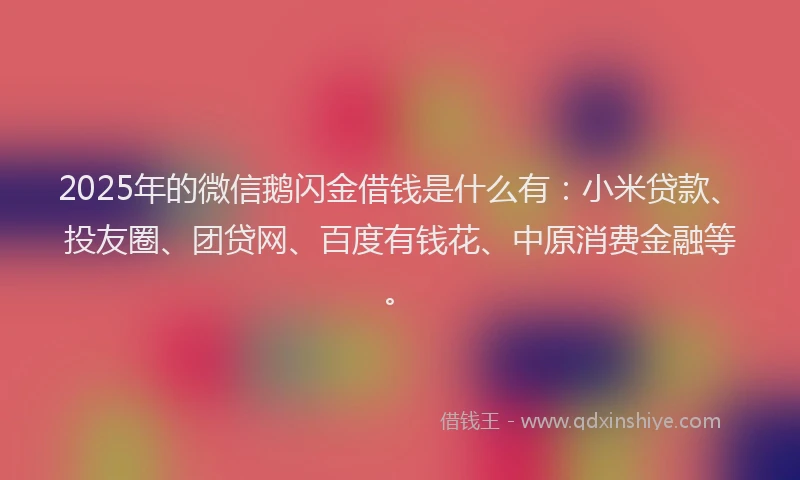 2025年的微信鹅闪金借钱是什么有：小米贷款、投友圈、团贷网、百度有钱花、中原消费金融等。