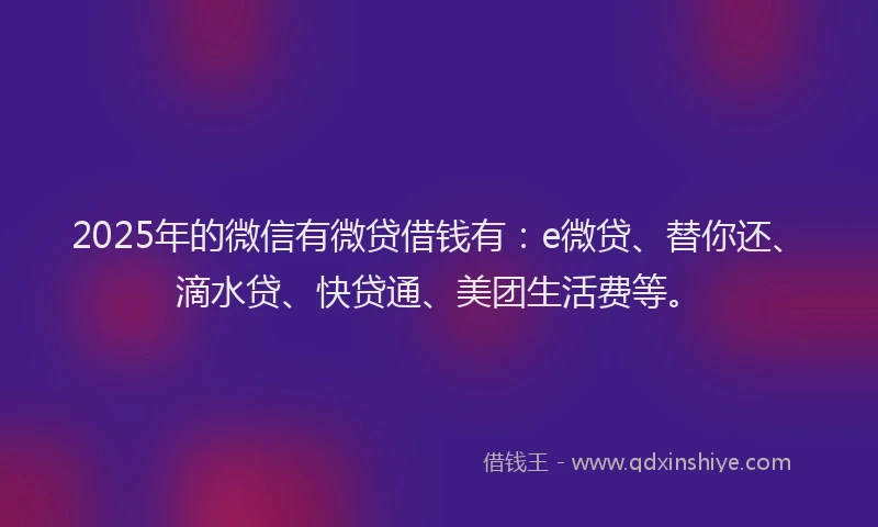 2025年的微信有微贷借钱有：e微贷、替你还、滴水贷、快贷通、美团生活费等。