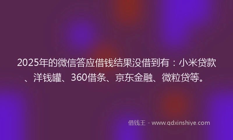 2025年的微信答应借钱结果没借到有：小米贷款、洋钱罐、360借条、京东金融、微粒贷等。