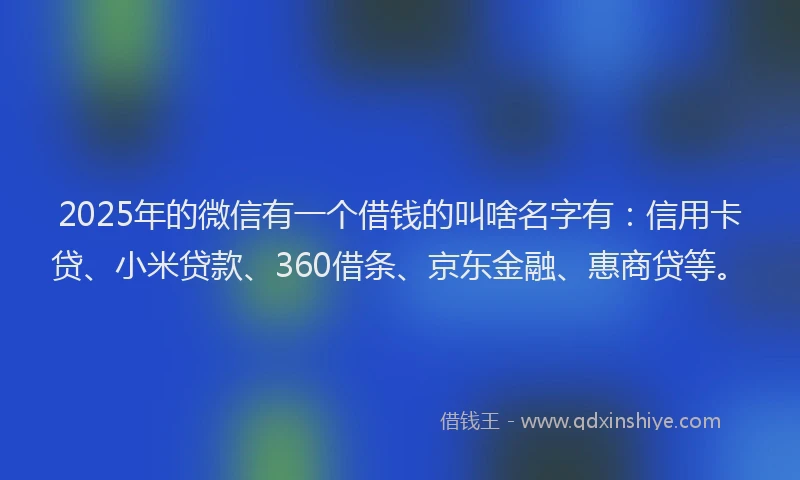 2025年的微信有一个借钱的叫啥名字有：信用卡贷、小米贷款、360借条、京东金融、惠商贷等。