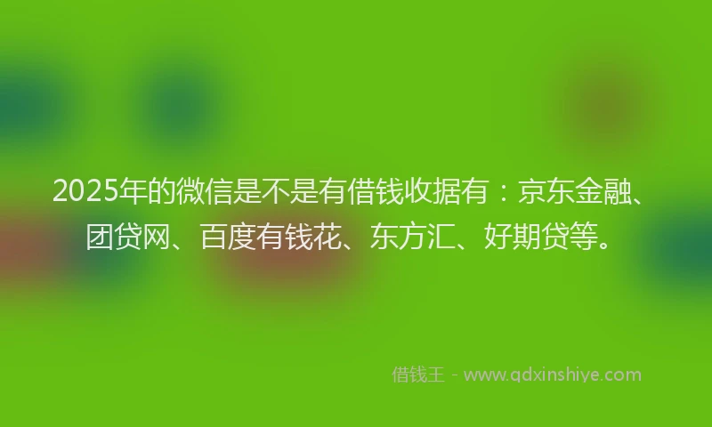 2025年的微信是不是有借钱收据有：京东金融、团贷网、百度有钱花、东方汇、好期贷等。