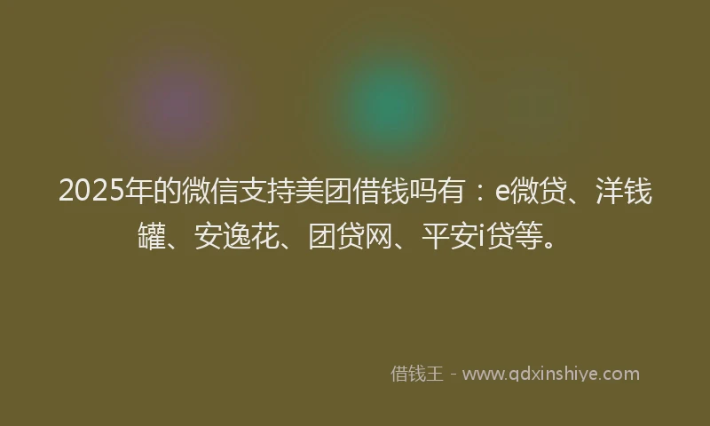 2025年的微信支持美团借钱吗有：e微贷、洋钱罐、安逸花、团贷网、平安i贷等。