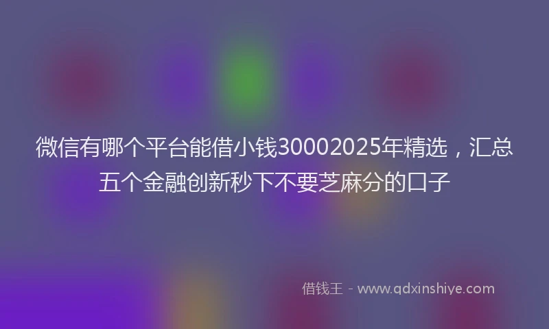 微信有哪个平台能借小钱30002025年精选，汇总五个金融创新秒下不要芝麻分的口子