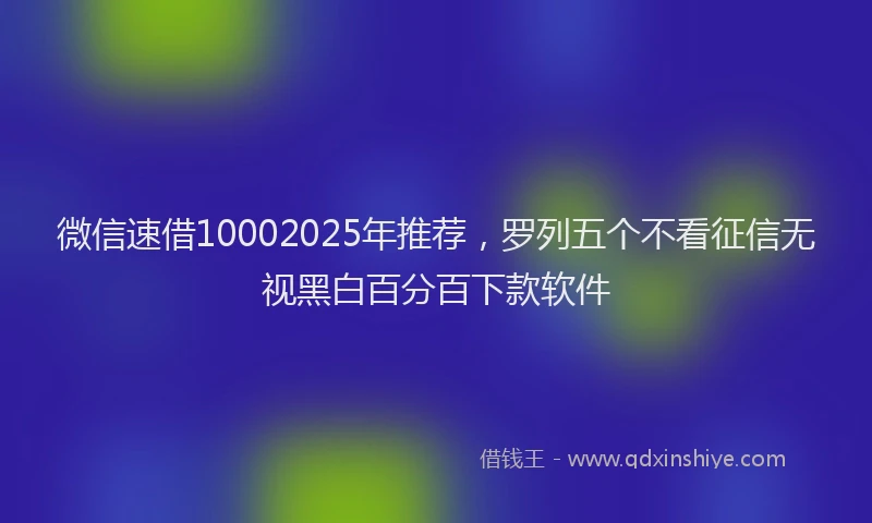 微信速借10002025年推荐，罗列五个不看征信无视黑白百分百下款软件