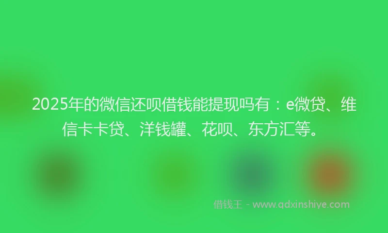 2025年的微信还呗借钱能提现吗有：e微贷、维信卡卡贷、洋钱罐、花呗、东方汇等。