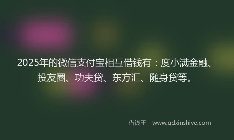 2025年的微信支付宝相互借钱有：度小满金融、投友圈、功夫贷、东方汇、随身贷等。