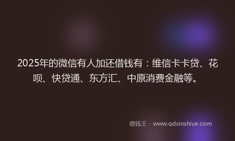 2025年的微信有人加还借钱有：维信卡卡贷、花呗、快贷通、东方汇、中原消费金融等。