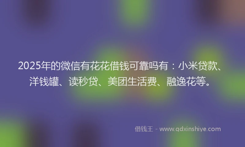 2025年的微信有花花借钱可靠吗有：小米贷款、洋钱罐、读秒贷、美团生活费、融逸花等。