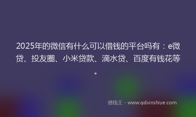 2025年的微信有什么可以借钱的平台吗有：e微贷、投友圈、小米贷款、滴水贷、百度有钱花等。
