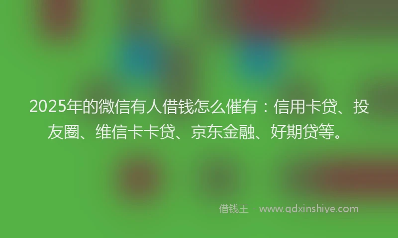 2025年的微信有人借钱怎么催有：信用卡贷、投友圈、维信卡卡贷、京东金融、好期贷等。