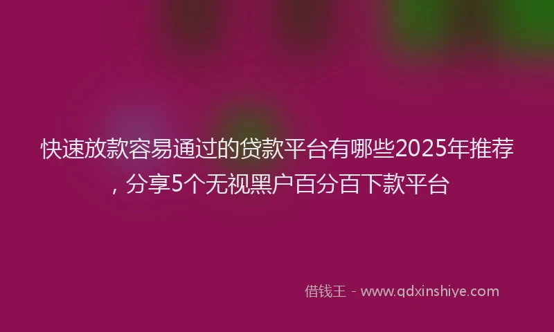 快速放款容易通过的贷款平台有哪些2025年推荐，分享5个无视黑户百分百下款平台