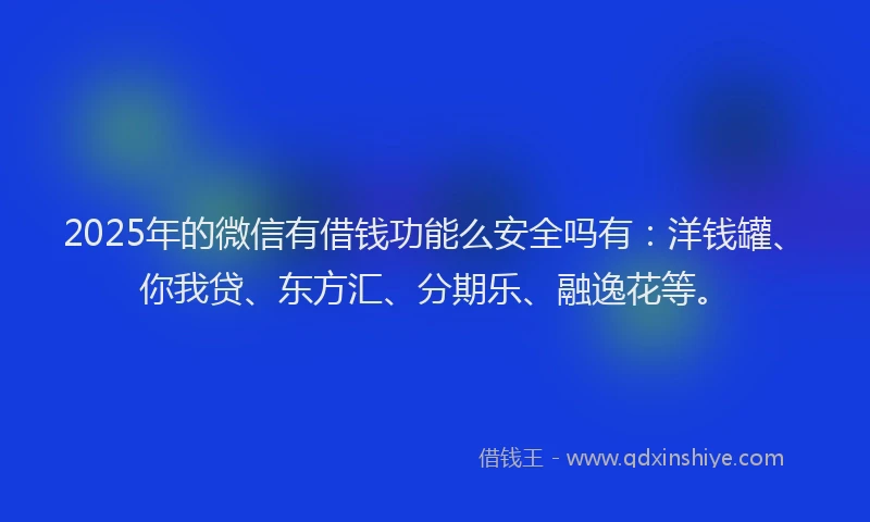 2025年的微信有借钱功能么安全吗有：洋钱罐、你我贷、东方汇、分期乐、融逸花等。