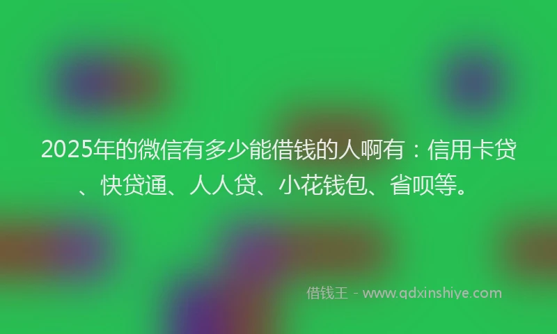2025年的微信有多少能借钱的人啊有：信用卡贷、快贷通、人人贷、小花钱包、省呗等。