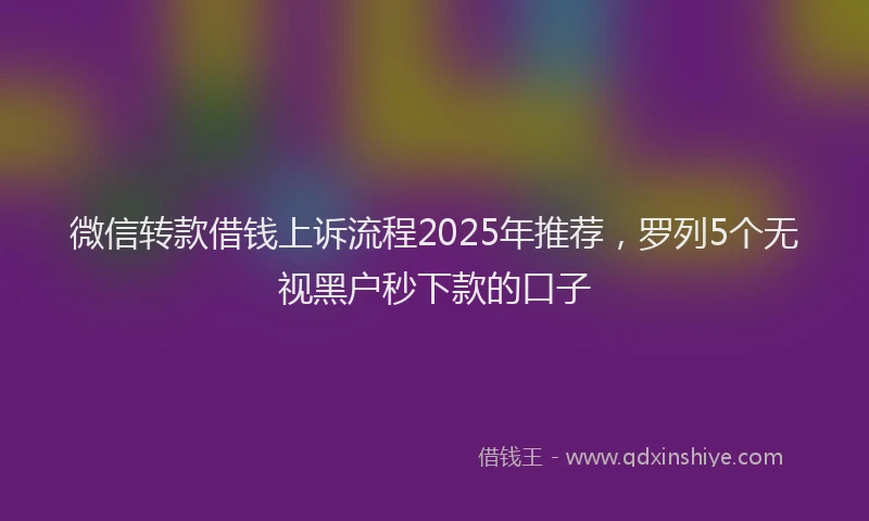 微信转款借钱上诉流程2025年推荐，罗列5个无视黑户秒下款的口子