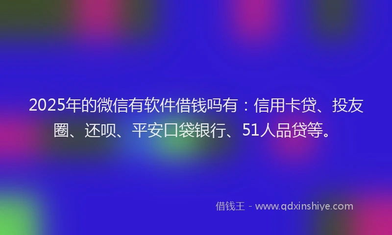 2025年的微信有软件借钱吗有：信用卡贷、投友圈、还呗、平安口袋银行、51人品贷等。