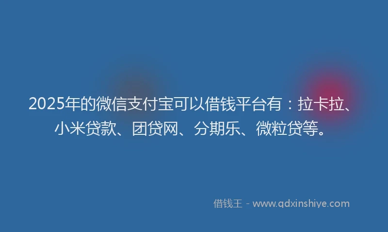 2025年的微信支付宝可以借钱平台有：拉卡拉、小米贷款、团贷网、分期乐、微粒贷等。