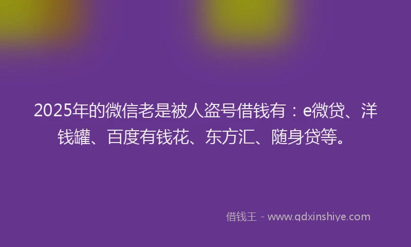 2025年的微信老是被人盗号借钱有：e微贷、洋钱罐、百度有钱花、东方汇、随身贷等。