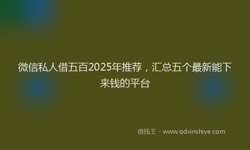 微信私人借五百2025年推荐，汇总五个最新能下来钱的平台