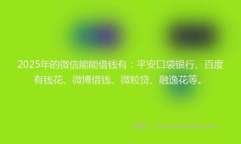 2025年的微信能能借钱有：平安口袋银行、百度有钱花、微博借钱、微粒贷、融逸花等。