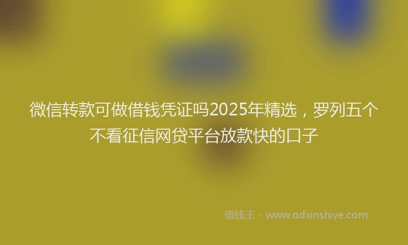 微信转款可做借钱凭证吗2025年精选，罗列五个不看征信网贷平台放款快的口子