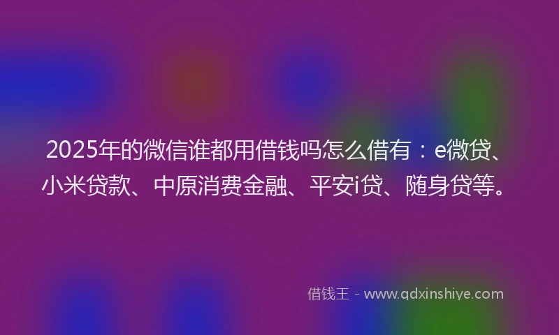 2025年的微信谁都用借钱吗怎么借有：e微贷、小米贷款、中原消费金融、平安i贷、随身贷等。