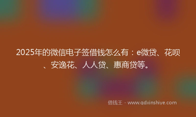 2025年的微信电子签借钱怎么有：e微贷、花呗、安逸花、人人贷、惠商贷等。