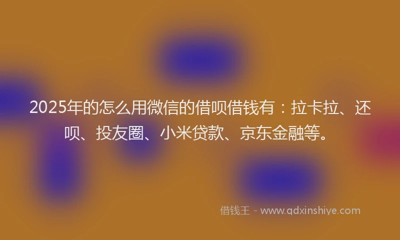2025年的怎么用微信的借呗借钱有：拉卡拉、还呗、投友圈、小米贷款、京东金融等。