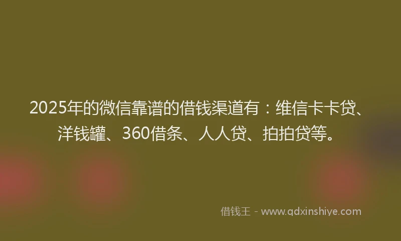 2025年的微信靠谱的借钱渠道有：维信卡卡贷、洋钱罐、360借条、人人贷、拍拍贷等。