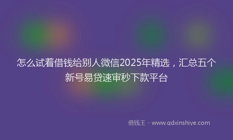 怎么试着借钱给别人微信2025年精选，汇总五个新号易贷速审秒下款平台