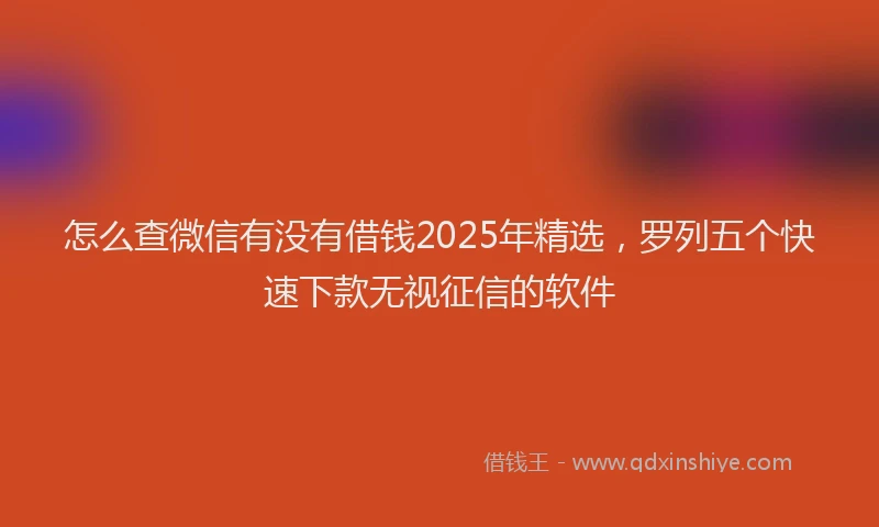 怎么查微信有没有借钱2025年精选，罗列五个快速下款无视征信的软件
