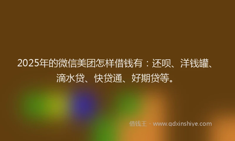 2025年的微信美团怎样借钱有：还呗、洋钱罐、滴水贷、快贷通、好期贷等。