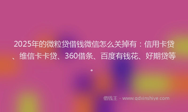 2025年的微粒贷借钱微信怎么关掉有：信用卡贷、维信卡卡贷、360借条、百度有钱花、好期贷等。