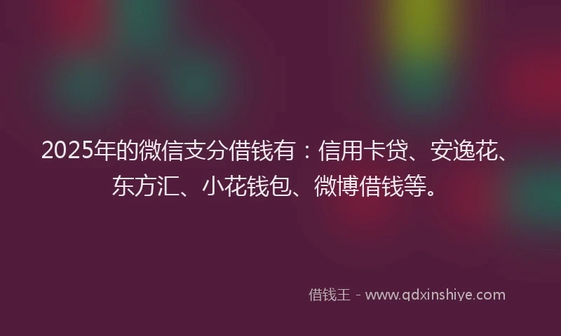 2025年的微信支分借钱有：信用卡贷、安逸花、东方汇、小花钱包、微博借钱等。