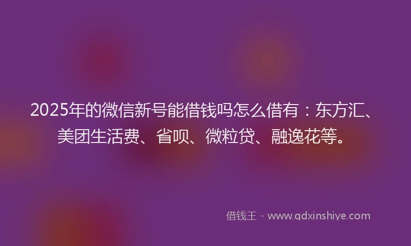 2025年的微信新号能借钱吗怎么借有：东方汇、美团生活费、省呗、微粒贷、融逸花等。