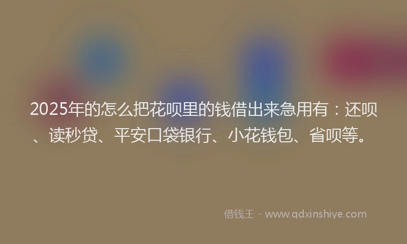 2025年的怎么把花呗里的钱借出来急用有：还呗、读秒贷、平安口袋银行、小花钱包、省呗等。